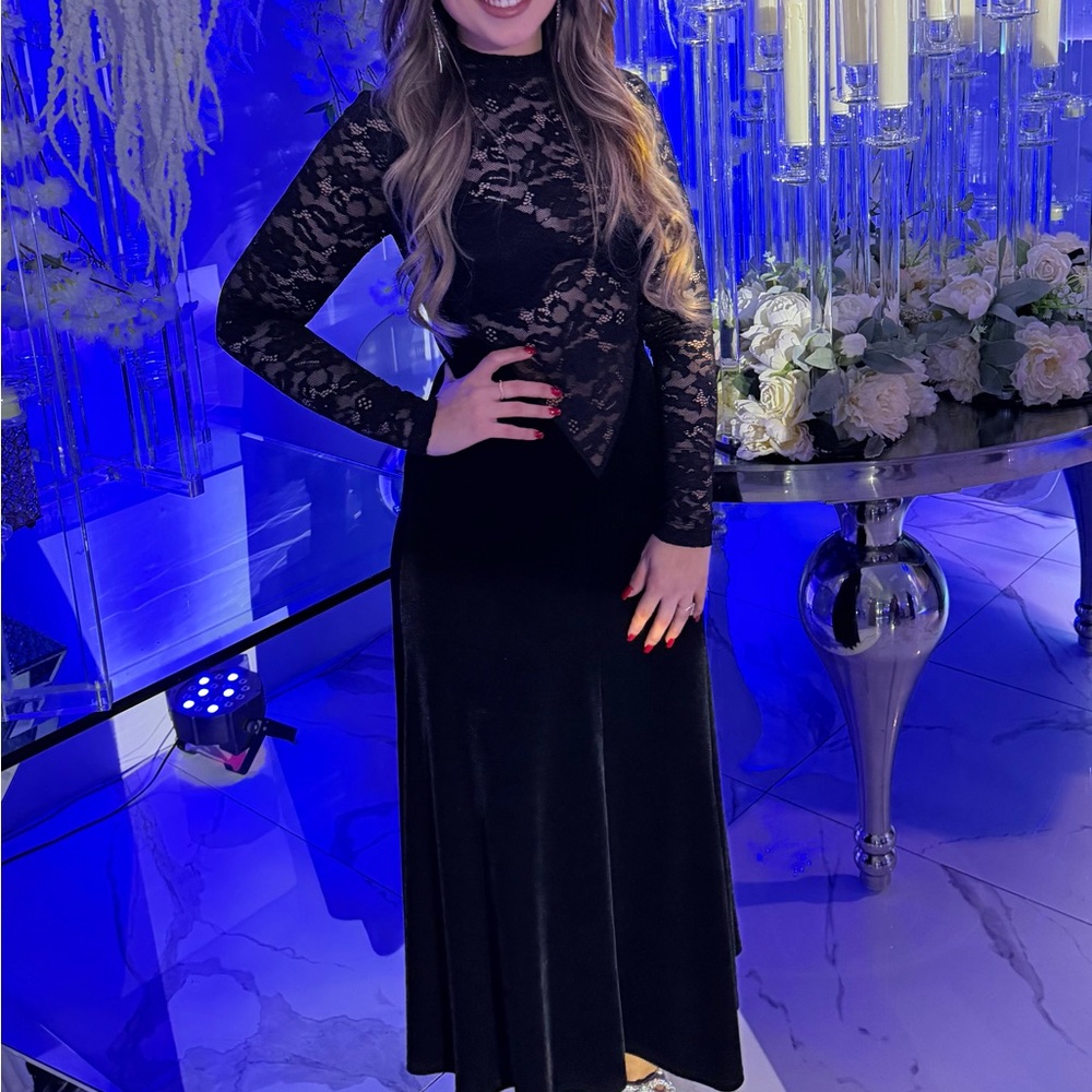 CeCe Black Lace Long Sleeve Dress